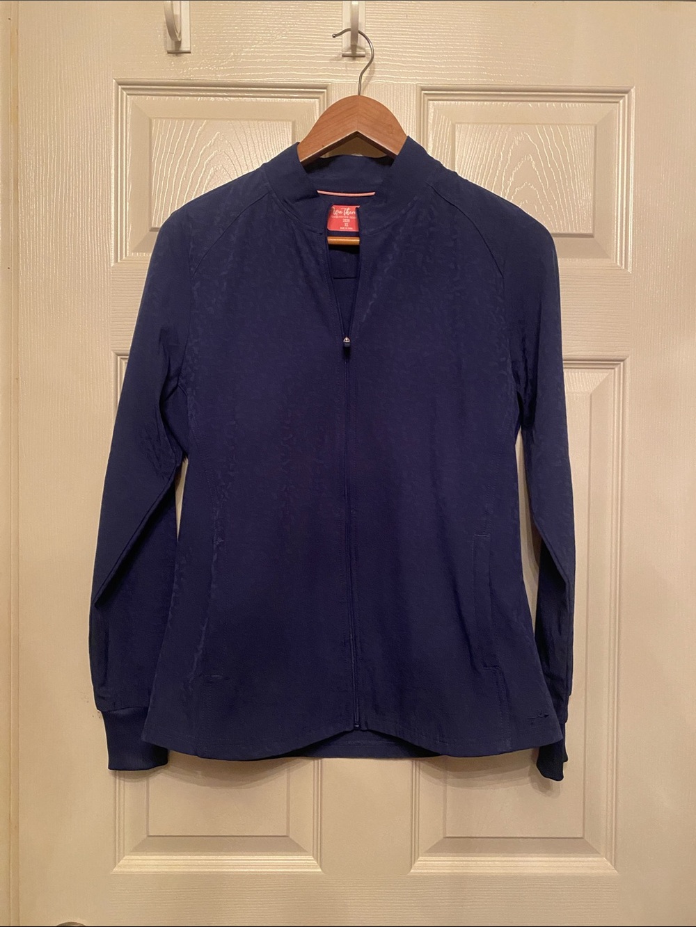 Navy cheetah scrub jacket Zip-Front Women's Jacket